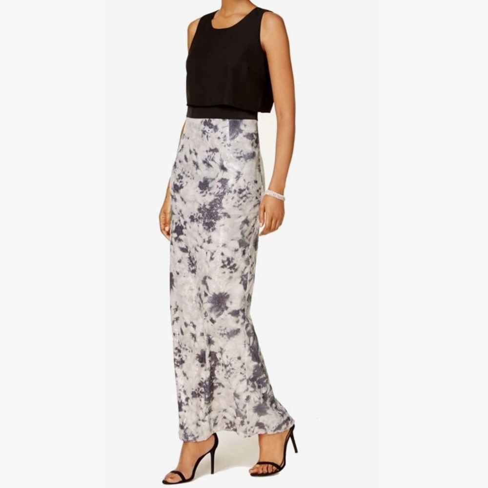 SLNY Black and Gray Maxi Dress